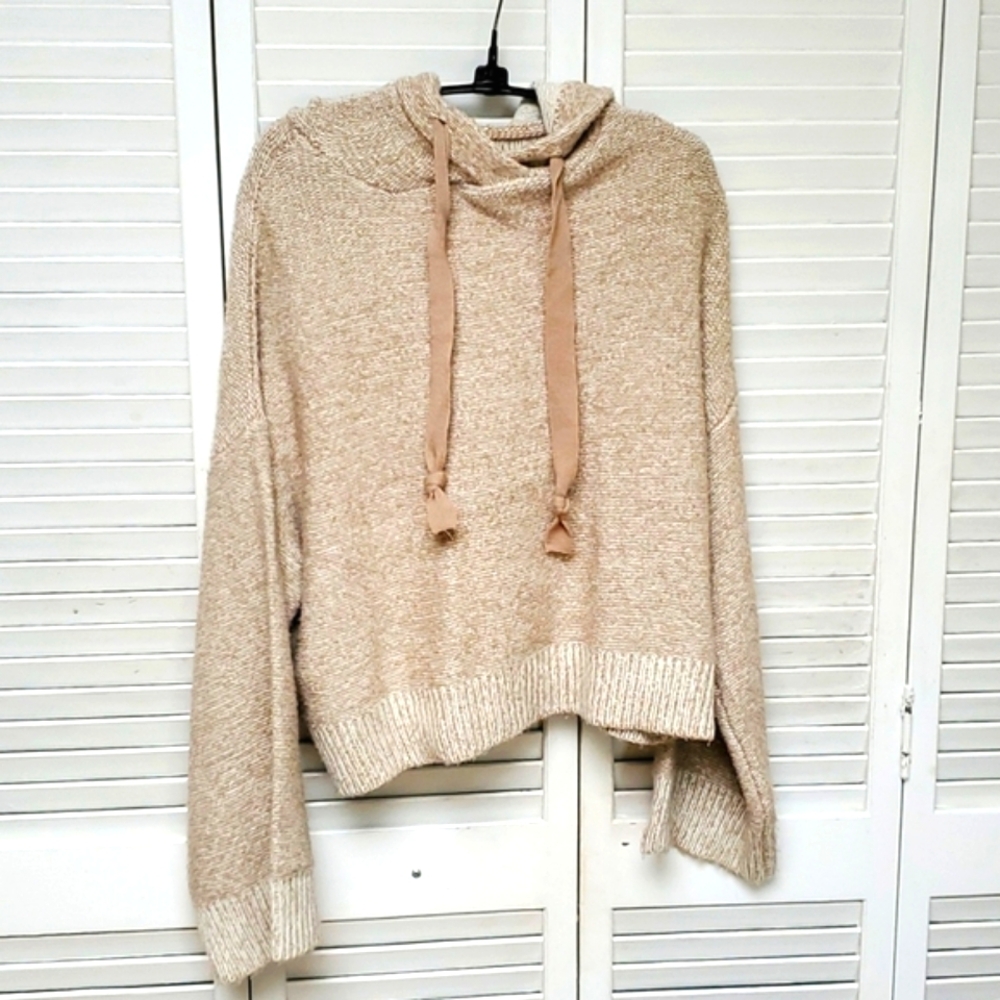 Kaisley Hooded Pullover Knit Cropped Sweater Size L